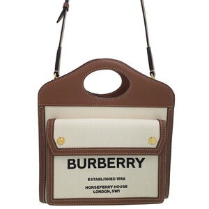 Burberry Two Tone Canvas Leather Pocket Bag